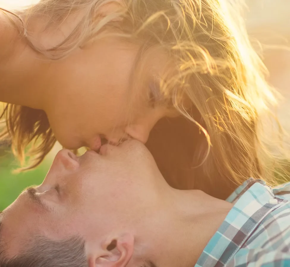 Bride and groom kiss