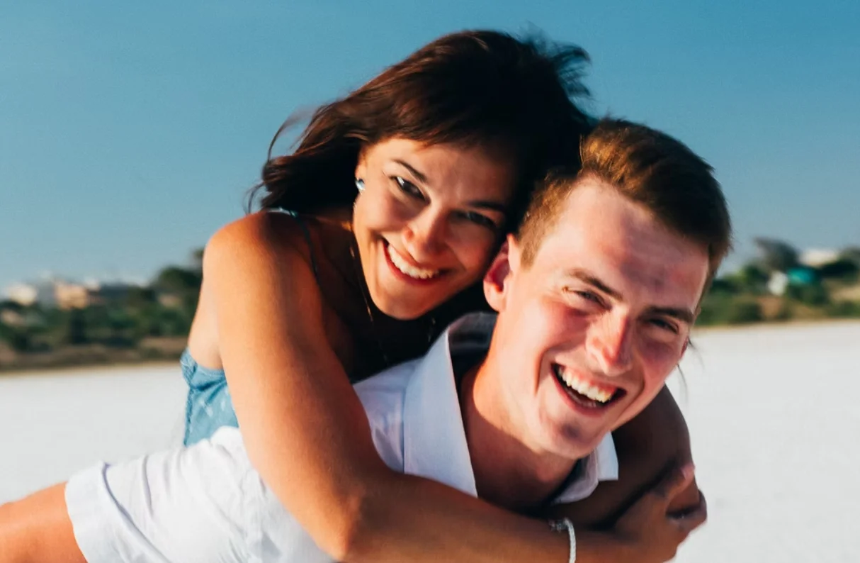 Newlywed couple on the beach