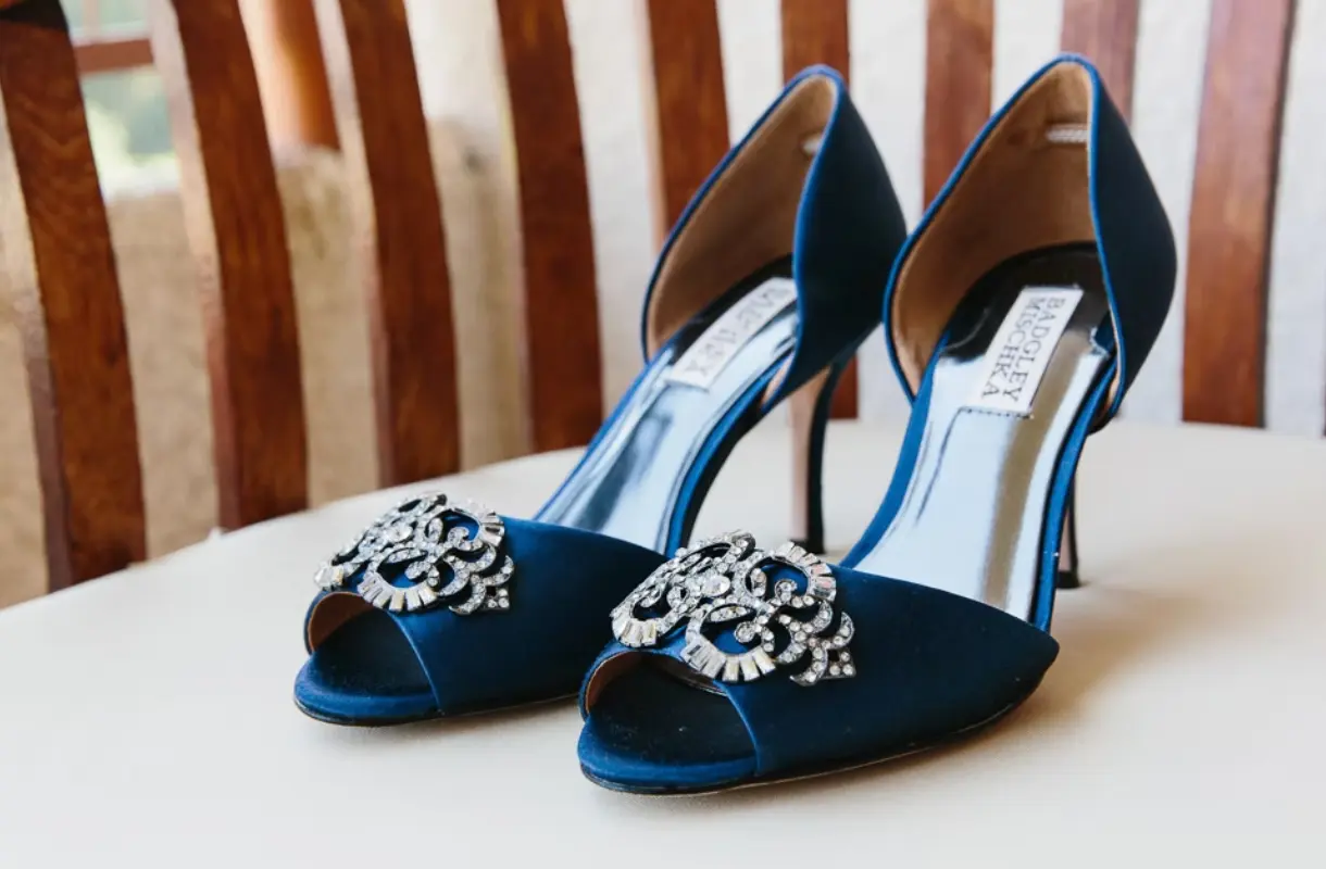 Elegant blue shoes on a table