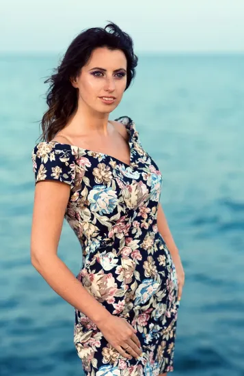 Female model wearing floral dress