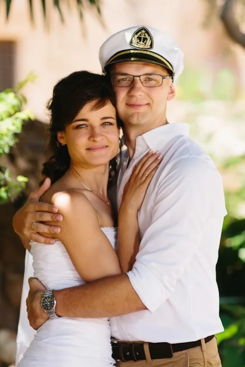 Beautiful newlywed couple portrait in a wedding setting